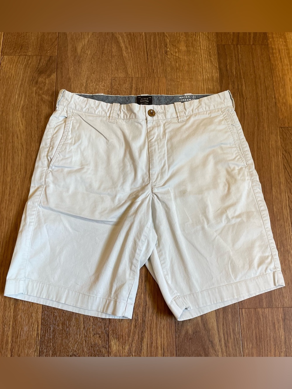 J.Crew Stretch Chino Shorts Mens 31 Waist 9 Inseam Cream Cotton Casual Preppy